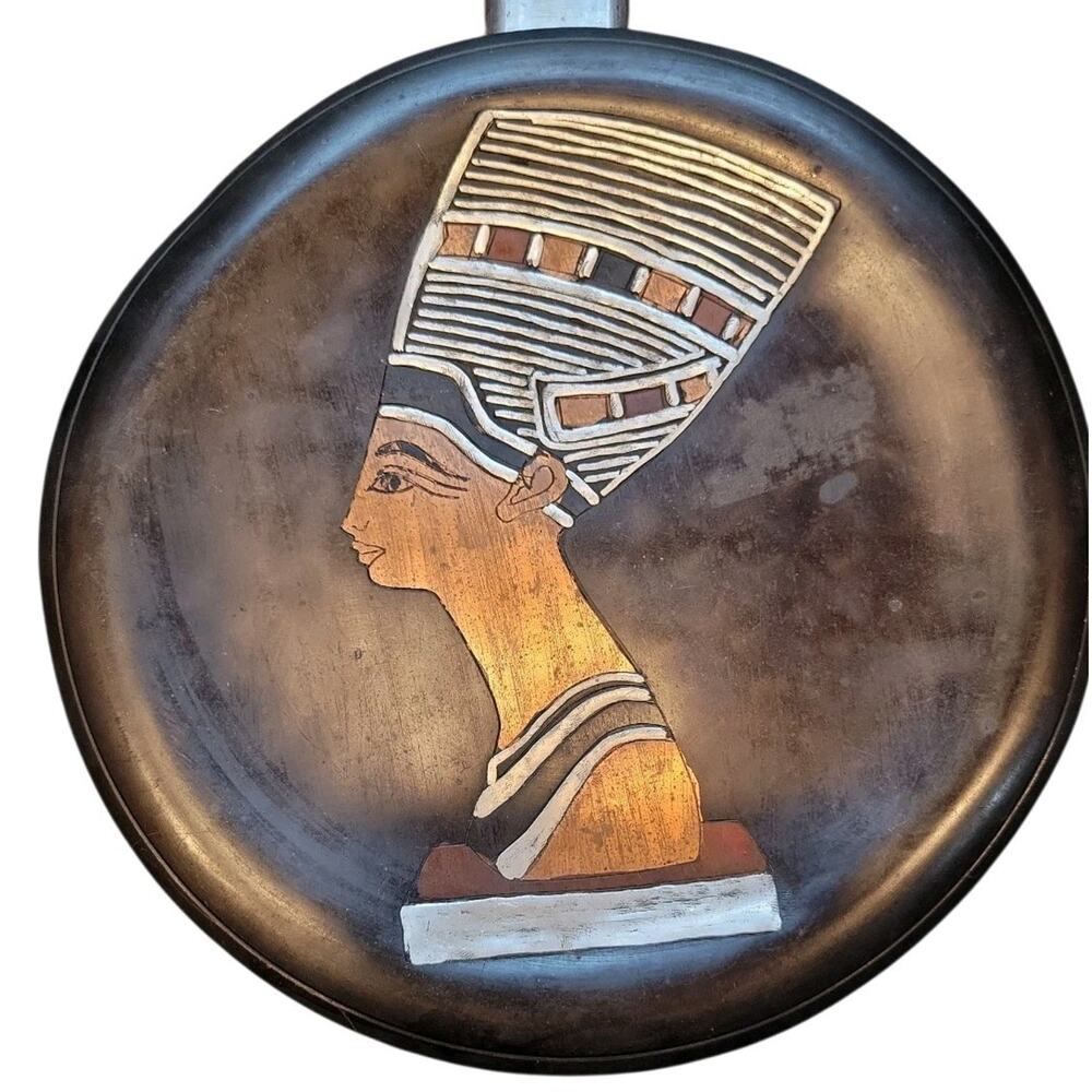 Egyptian Brass Wall Decor Plate Black Queen Nefertiti Handmade Unique Art